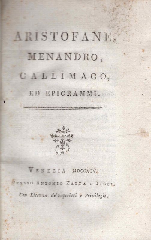 Aristofane, Menandro, Callimaco, ed epigrammi
