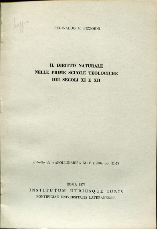 Il diritto naturale nelle prime scuole teologiche dei secoli XI e XII. Estratto