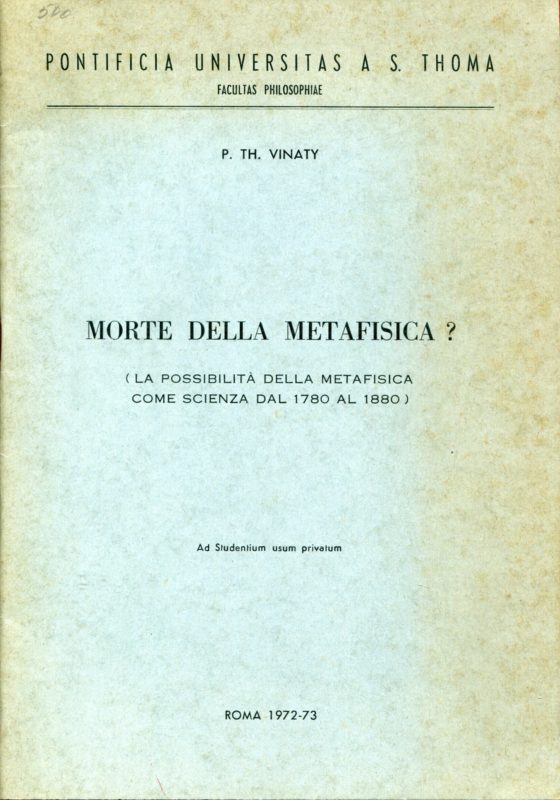 Morte della metafisica? (la possibilità della metafisica come scienza dal 1780 al 1880)