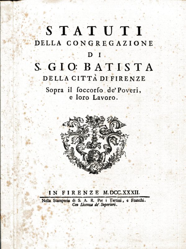 La condizione giuridica del povero e del mendicante nella Firenze del settecento e la congregazione di San Giovanni Battista. Unito in riproduzione facsimilare dell'edizione del 1732 a Statuti della congregazione di S. Gio. Batista della cittÃ  di Firenze : sopra il soccorso de' poveri, e loro lavoro e a Busta Zarzora Safaris contenente fotocopia di 14 pp. "KEBIR, la grotta delle meraviglie". In custodia