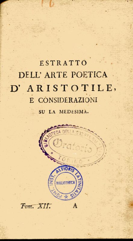 Estratto dell'arte poetica d'Aristotile e considerazioni sulla medesima