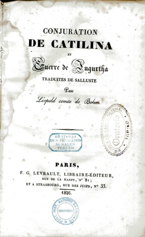 Conjuration de Catilina et Guerre de Jugurtha traduit da Salluste par L??opold comte de Bohm