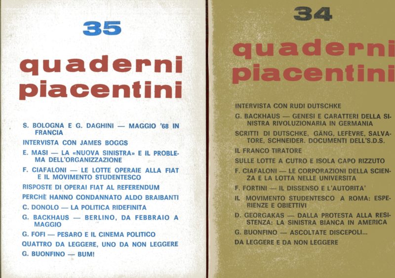 Quaderni piacentini. Periodico bimestrale diretto da Piergiorgio Bellocchio. Anno VII, nn. 34, 35