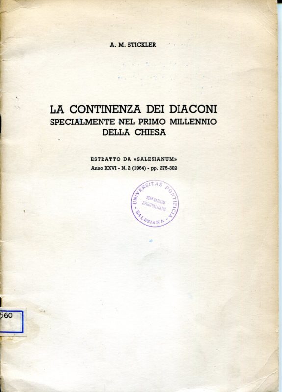 La continenza dei diaconi specialmente nel primo millennio della Chiesa