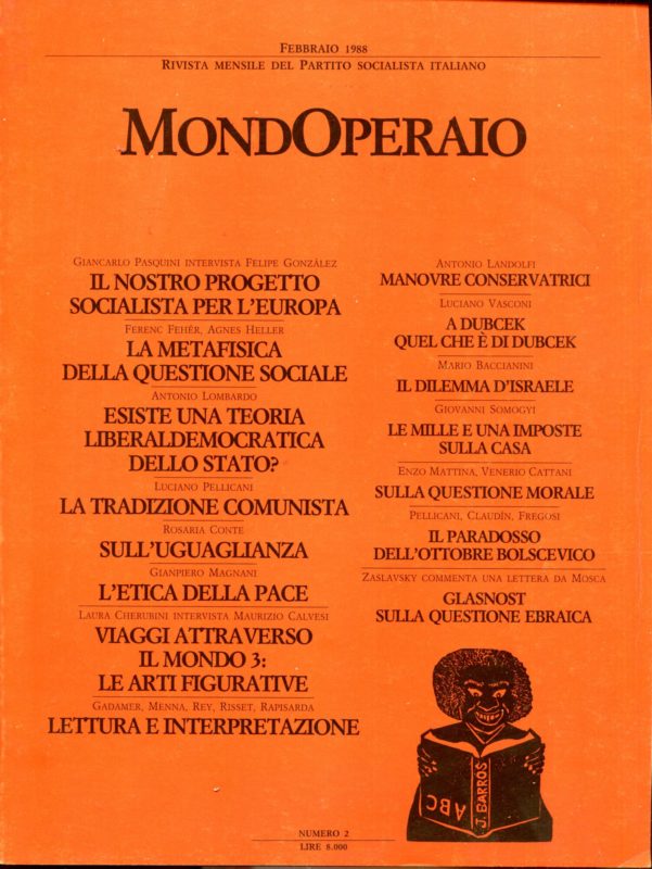 Mondoperaio. Rivista mensile del Partito Socialista Italiano, n. 2, anno 1988 febbraio.