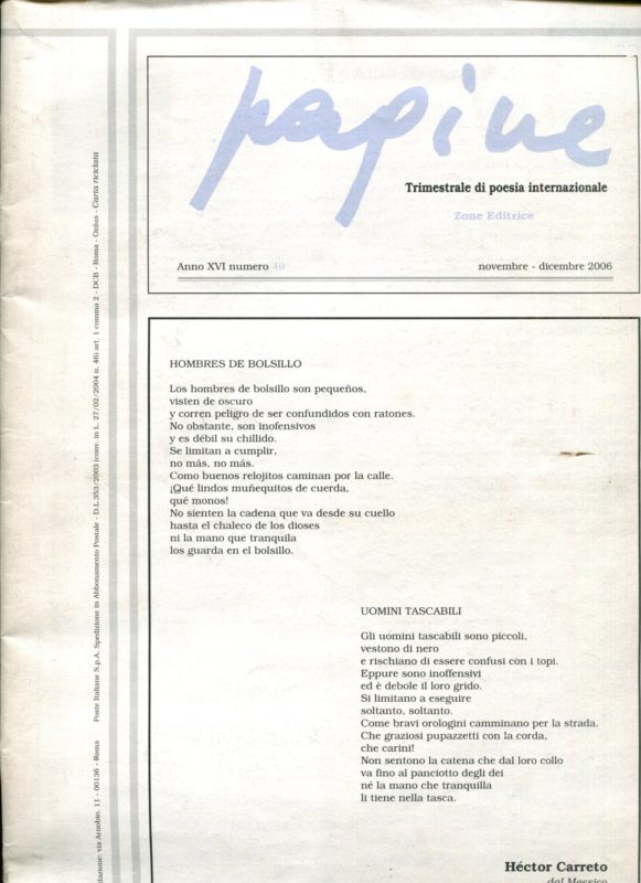 Pagine. Trimestrale di poesia internazione. Anno XVI n. 49. Novembre dicembre 2006
