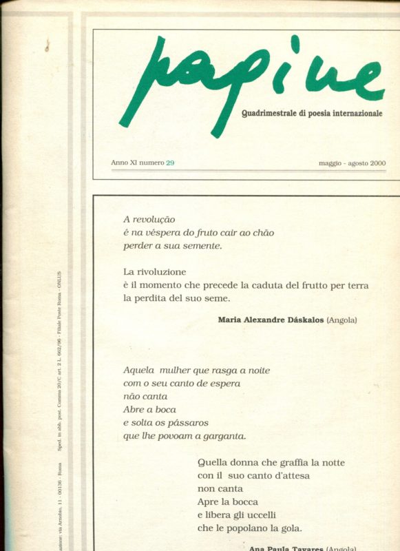 Pagine. Quadrimestraledi poesia internazione. Anno XI n. 29.  Maggio agosto 2000