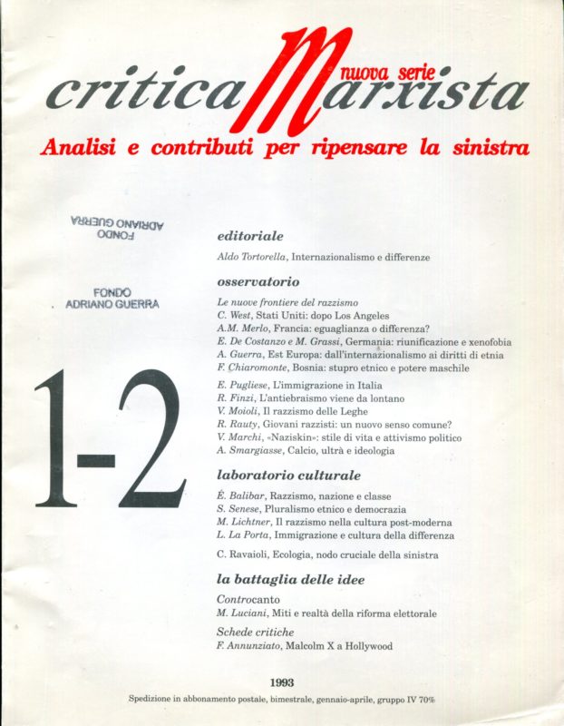 Critica Marxista. Nuova Serie. Analisi e contributi per ripensare la sinistra. Rivista bimestrale, n 1-2