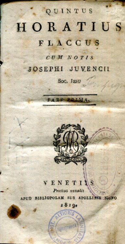 Quintus Horatius Flaccus cum notis Josephi Juvencii Soc. Jesu. Pars prima - secunda