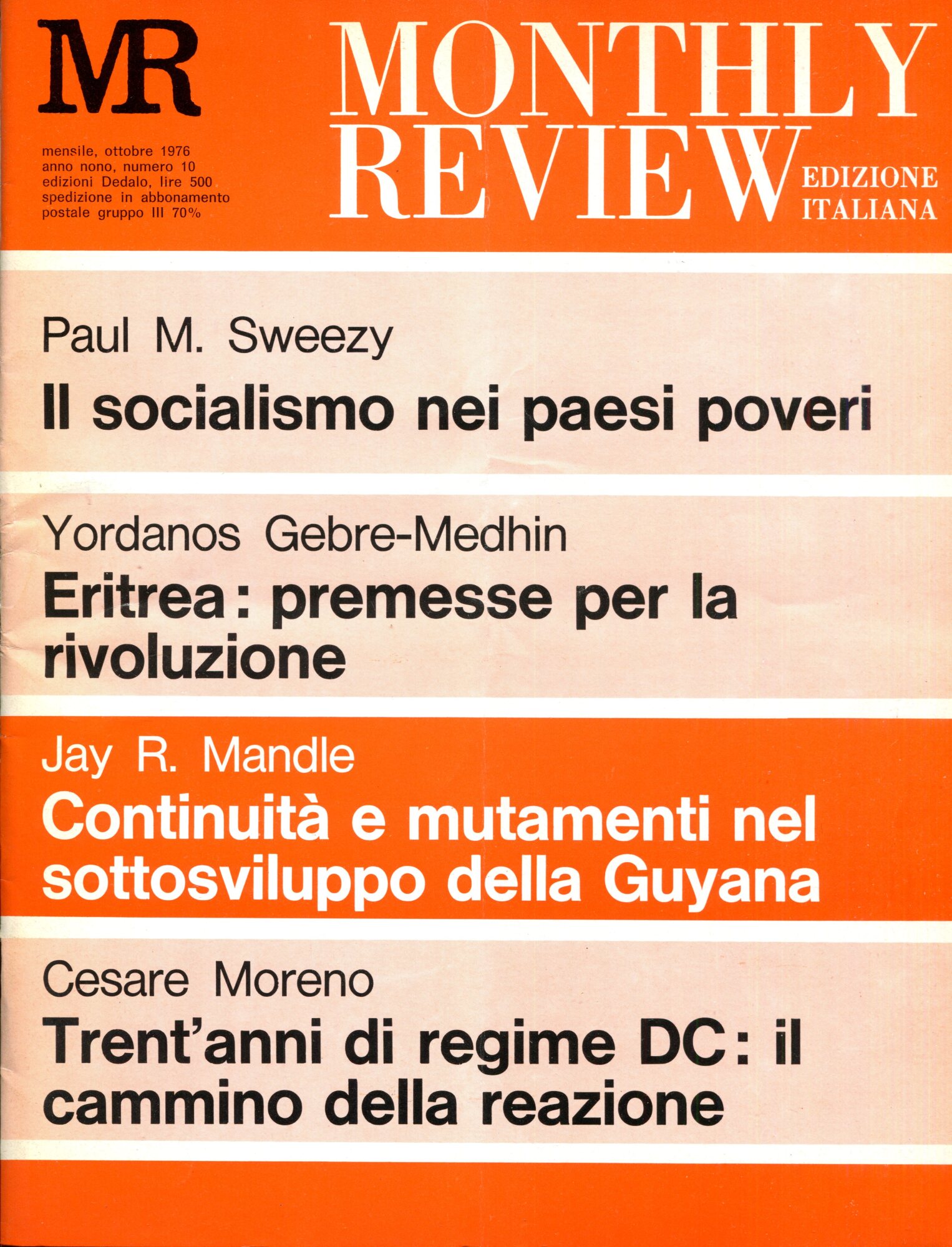 Monthly Review edizione italiana. Mensile, gennaio  - dicembre 1976
