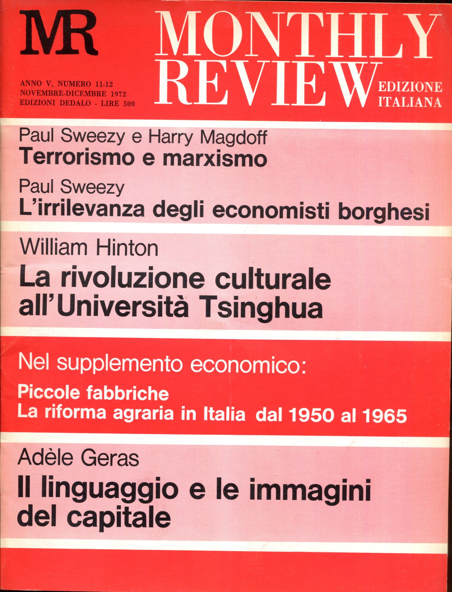 Monthly Review edizione italiana. Mensile, gennaio  - dicembre 1972