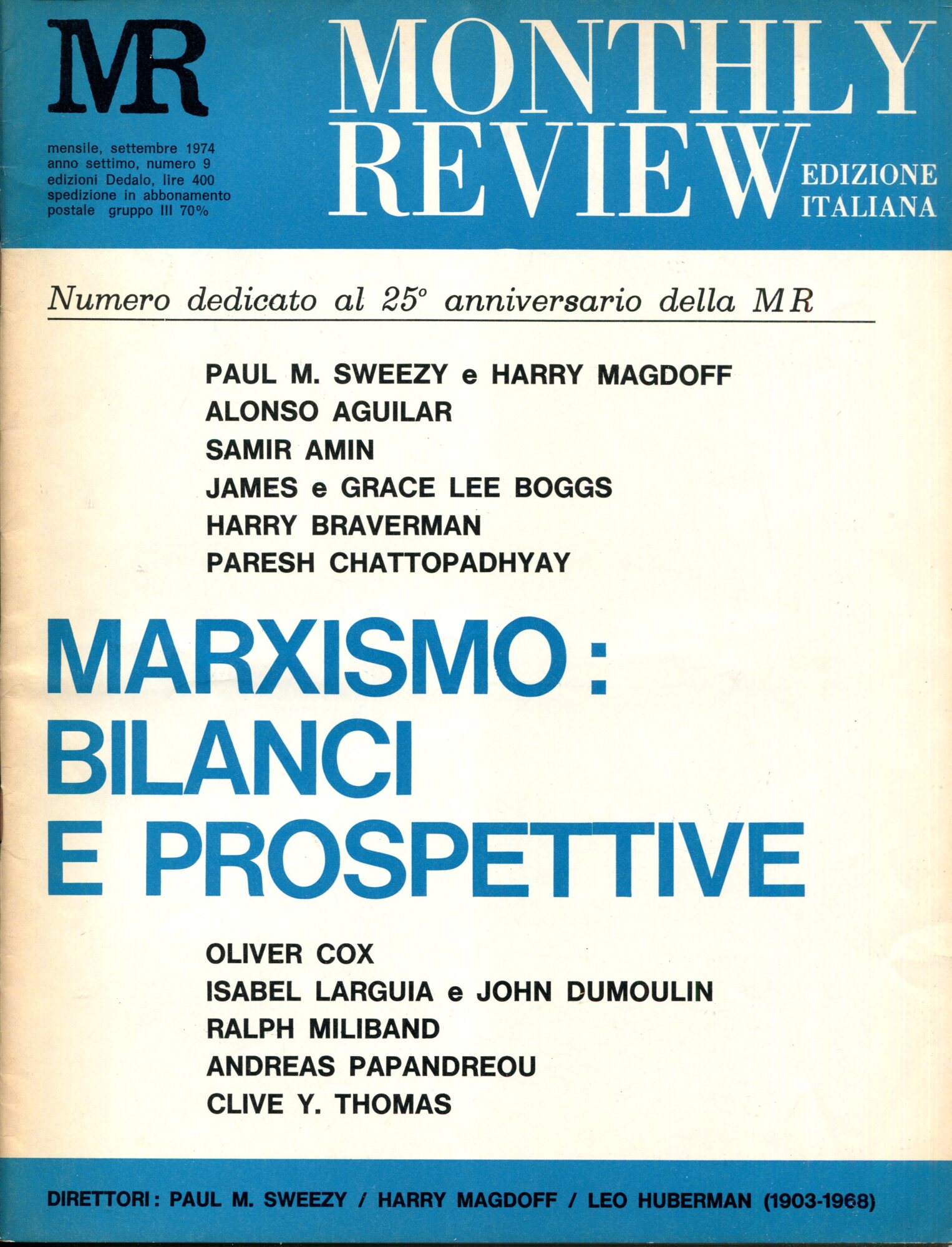 Monthly Review edizione italiana. Mensile, gennaio  - dicembre 1974