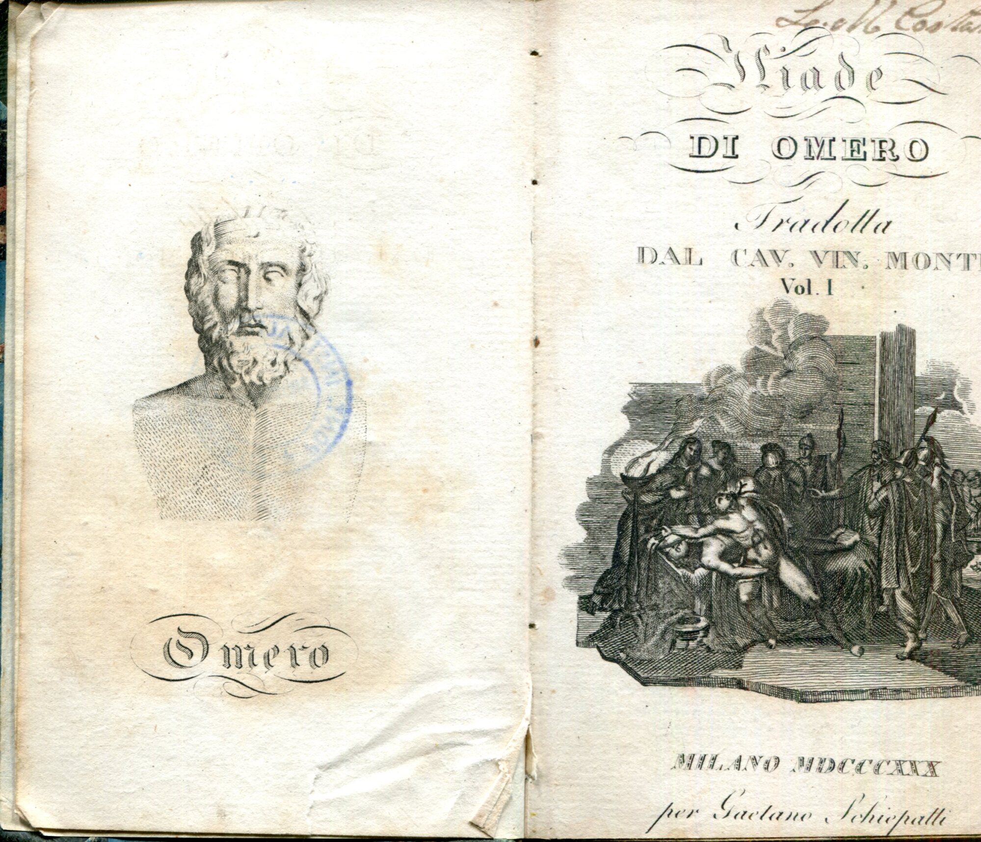 Iliade tradotta dal Cav. Vin Monti. Vol. 1 e vol. 2,  Milano, Per Gaspare Truppi, 1830