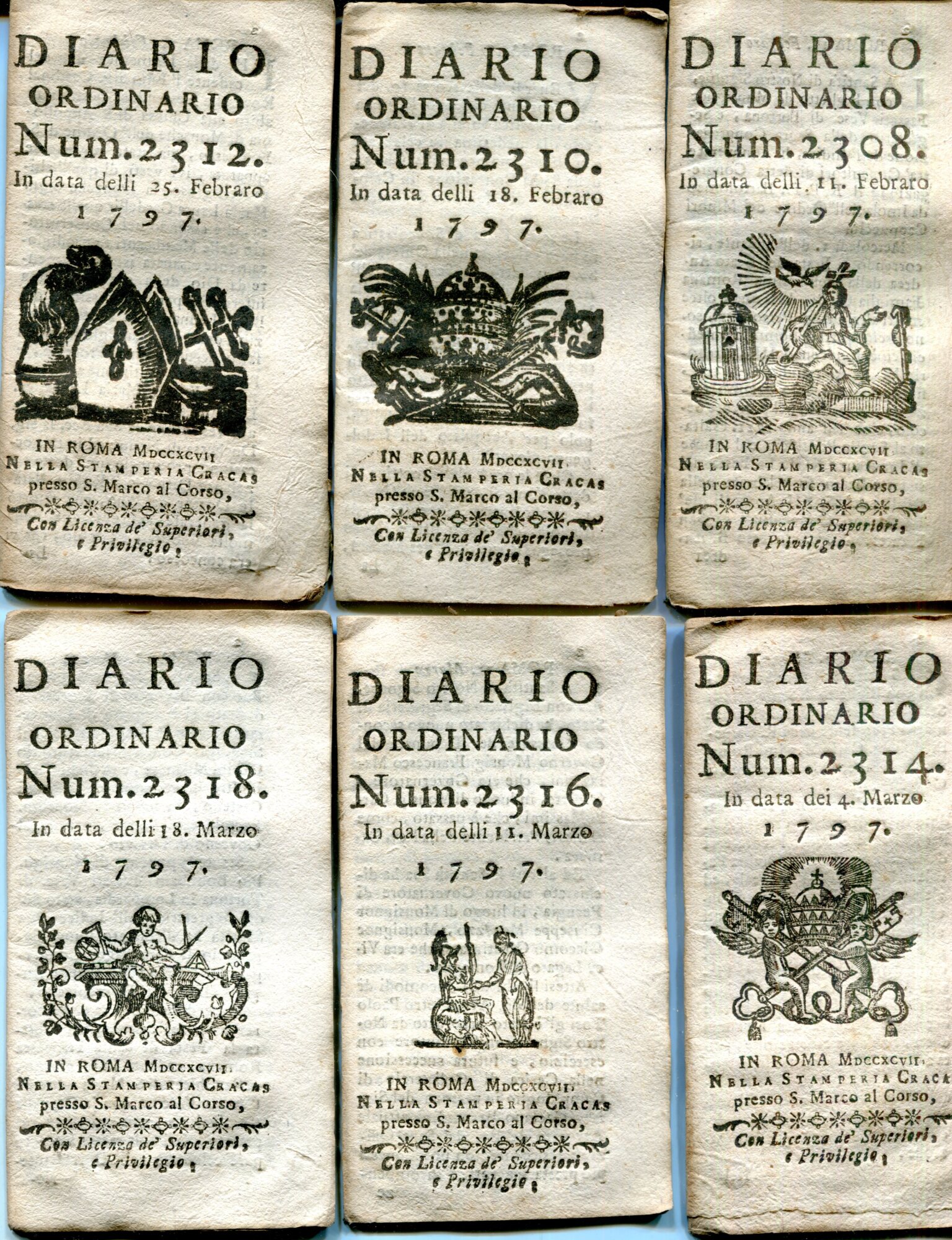 Diario ordinario  dal num. 2298 del 7 gennaio 1797 al numero 2400 del 30 dicembre 1797
