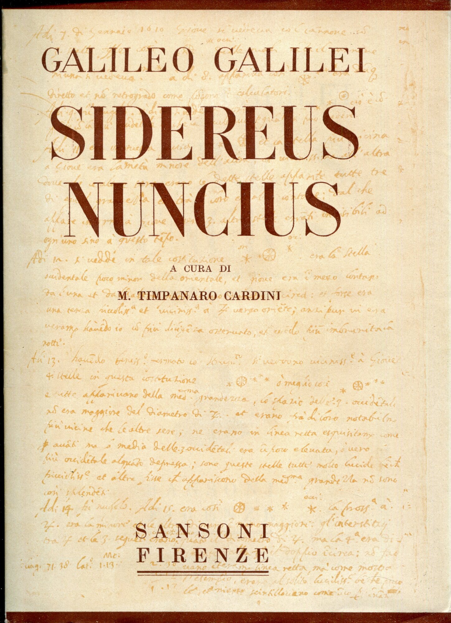 Sidereus nuncius. Testo orig. a fronte.