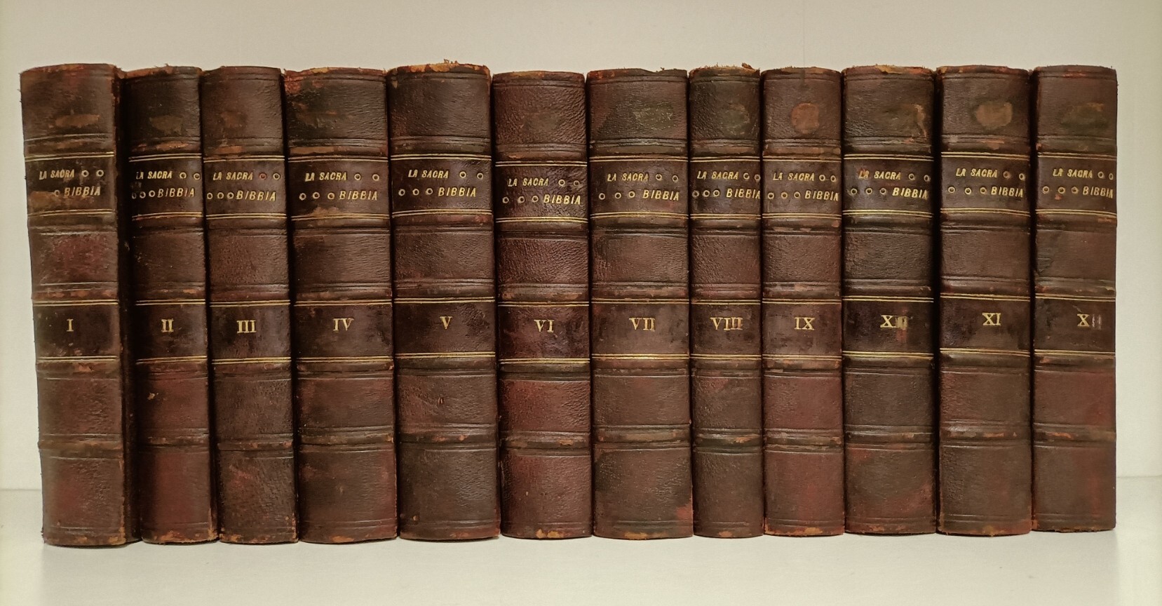 La sacra Bibbia secondo la volgata tradotta in lingua italiana ed annotata.1: Testamento Vecchio : Genesi, Esodo, Levitico. 2: Testamento Vecchio : Numeri, Deuteronomio, Giosu??, Giudici, Ruth 3 : Testamento Vecchio : i quattro libri de' re. 4: Testamento Vecchio : Paralipomeni lib. 1. e 2., Esdra lib. 1. e 2., Tobia, Giuditta, Ester, Giobbe. 5: Testamento Vecchio : Salmi, Proverbi. 6: Testamento Vecchio : Ecclesiaste, Cantico dei Cantici, Sapienza, Ecclesiastico. 7: Testamento Vecchio : Isaia, Geremia, Lamentazioni di Geremia, Orazione di Geremia. 8: Testamento Vecchio : Baruch, Ezechiele, Daniele. 9: Testamento Vecchio : i dodici profeti minori, i due libri dei maccabei 10: Testamento Nuovo : i quattro Vangeli. 11: Testamento Nuovo : Atti dei santi apostoli, lettera di S. Paolo ai romani, ai Corinti 1. e 2., ai Galati, agli Efesini. 12: Testamento Nuovo : lettera di S. Paolo ai Filippesi, ai Colossesi, 1. e 2. ai Tessalonicesi, 1. e 2. a Timoteo, a Tito, a Filomene, agli Ebrei, lettera cattolica di S. Giacomo, lettera 1. e 2. di S. Pietro, 1., 2. e 3. di S. Giovanni, lettera di S. Giuda, Apocalisse di S. Giovanni